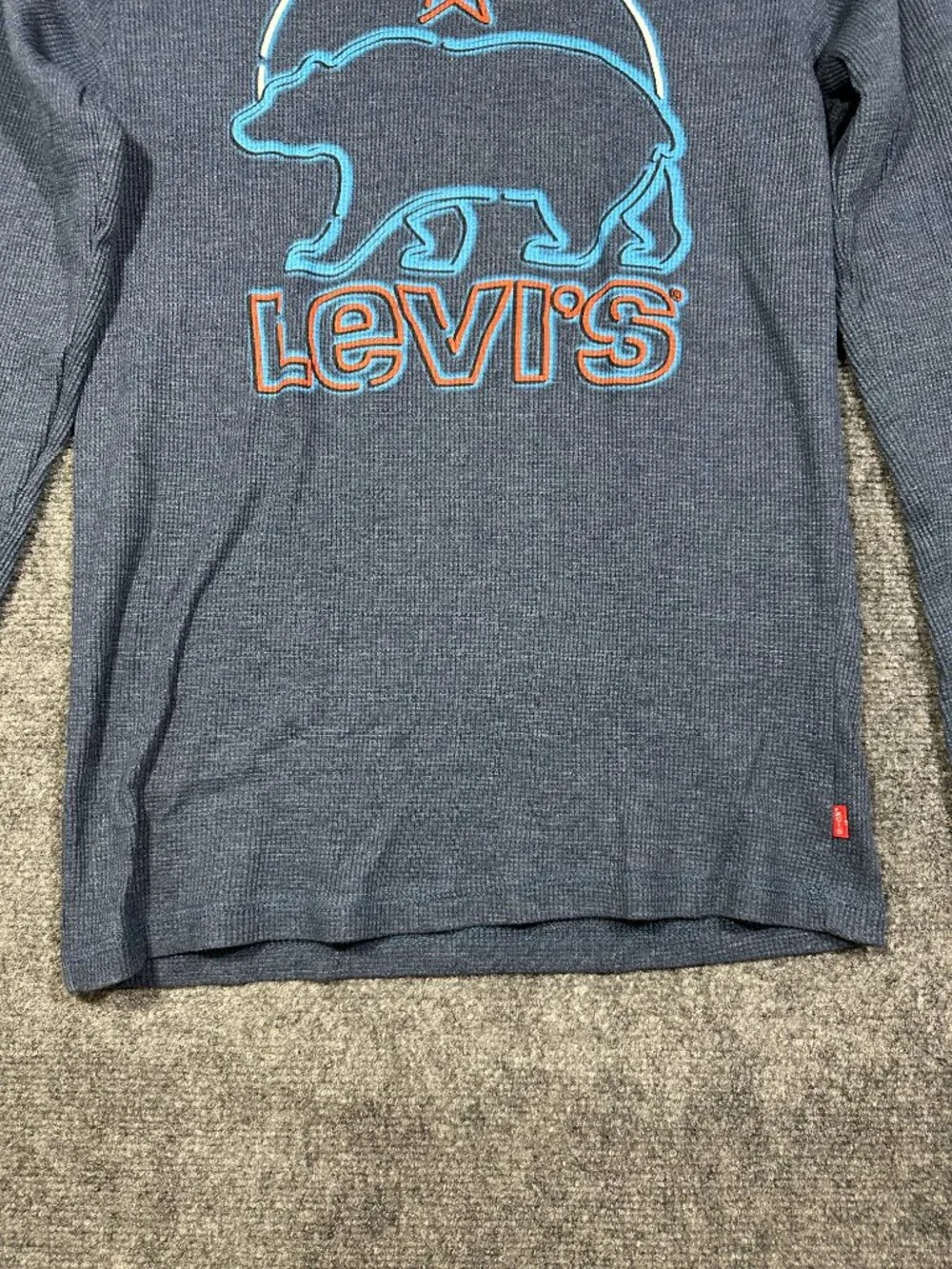 Levis Shirt Mens Small Pullover Blue Cotton Thermal Knit Long Sleeve Crew Tee